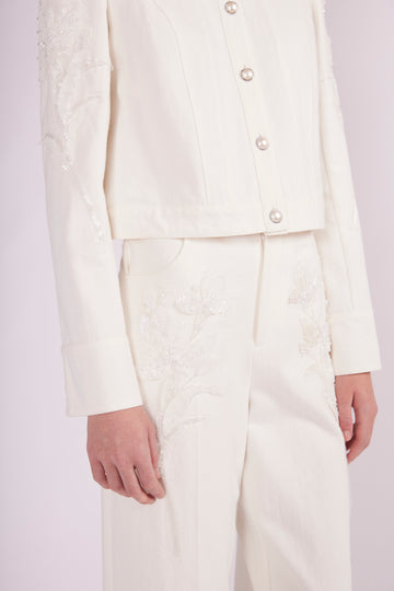 FAUSTO TROUSERS WHITE EMBELLISHED DENIM - PRE-ORDER