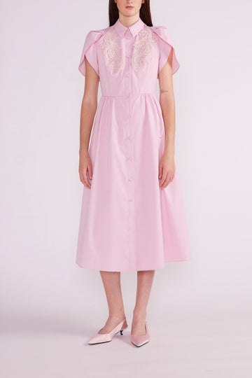 FRANCESCA MIDI DRESS PINK EMBROIDERED COTTON - PRE-ORDER