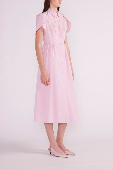 FRANCESCA MIDI DRESS PINK EMBROIDERED COTTON - PRE-ORDER