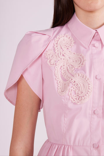 FRANCESCA MIDI DRESS PINK EMBROIDERED COTTON - PRE-ORDER
