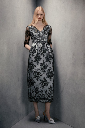 LINA DRESS BLACK/PALE BLUE LACE DOUCHESSE *PRE-ORDER*