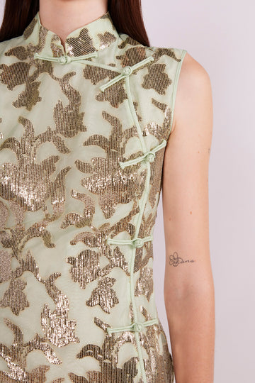 HANI DRESS GREEN/GOLD EMBELLISHED ORGANZA - PRE-ORDER