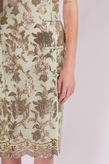 HANI DRESS GREEN/GOLD EMBELLISHED ORGANZA - PRE-ORDER