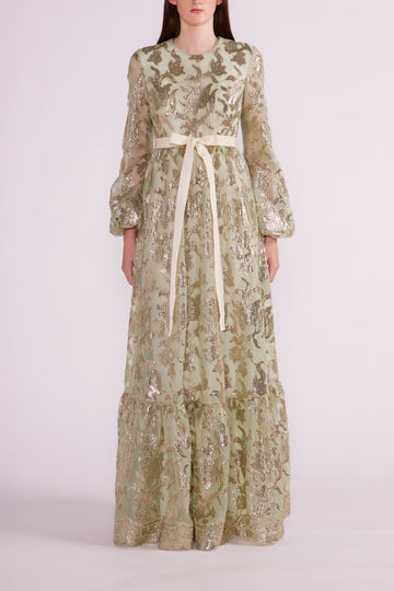RAVINA GOWN GREEN/GOLD EMBELLISHED ORGANZA - PRE-ORDER