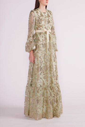 RAVINA GOWN GREEN/GOLD EMBELLISHED ORGANZA - PRE-ORDER