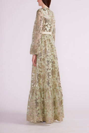 RAVINA GOWN GREEN/GOLD EMBELLISHED ORGANZA - PRE-ORDER