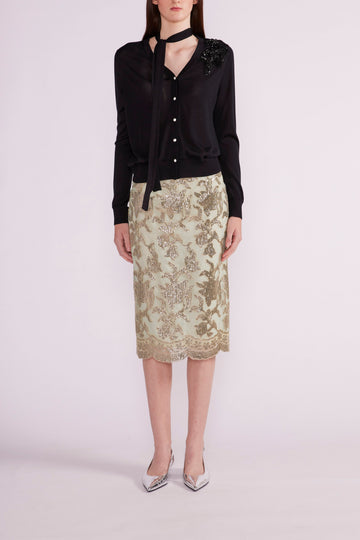 ELLIS V-NECK CARDIGAN BLACK SILK - PRE-ORDER