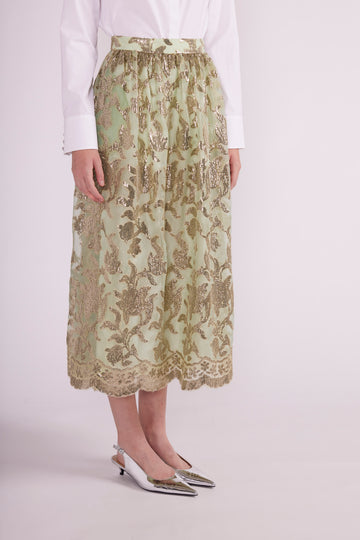 LANA MIDI SKIRT GREEN/GOLD EMBELLISHED ORGANZA - PRE-ORDER
