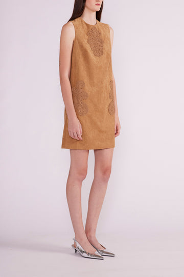 PAOLA MINI DRESS BROWN FAUX SUEDE - PRE-ORDER