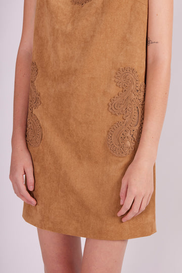 PAOLA MINI DRESS BROWN FAUX SUEDE - PRE-ORDER