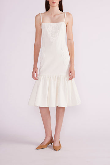 KASIA MIDI DRESS WHITE EMBROIDERED DENIM - PRE-ORDER