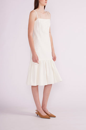 KASIA MIDI DRESS WHITE EMBROIDERED DENIM - PRE-ORDER