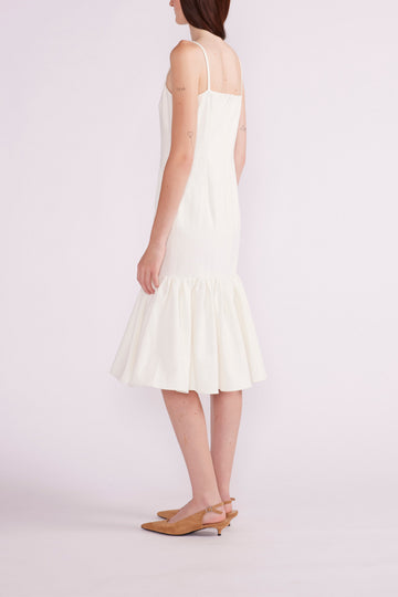 KASIA MIDI DRESS WHITE EMBROIDERED DENIM - PRE-ORDER