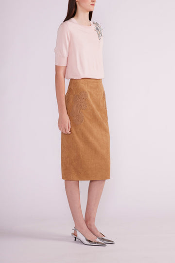 VANIA MIDI SKIRT BROWN FAUX SUEDE  - PRE-ORDER