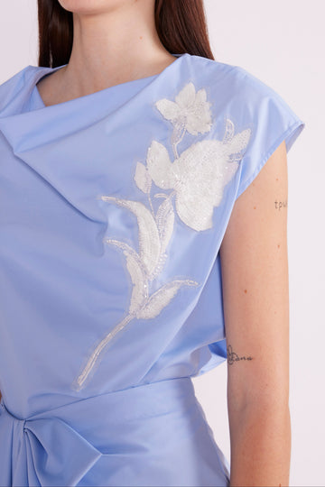 ILARA TOP PALE BLUE EMBROIDERED COTTON - PRE-ORDER