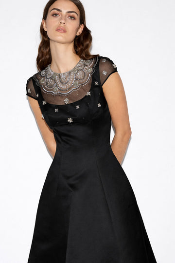 MARGO GOWN BLACK EMBROIDERED DUCHESS