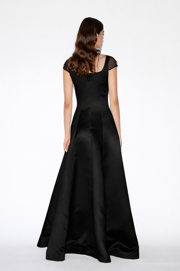MARGO GOWN BLACK EMBROIDERED DUCHESS