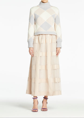 NOURA SKIRT PINK FISHNET AND PLEATHER