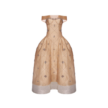 TRINA DRESS CHAMPAGNE EMBELLISHED ORGANZA
