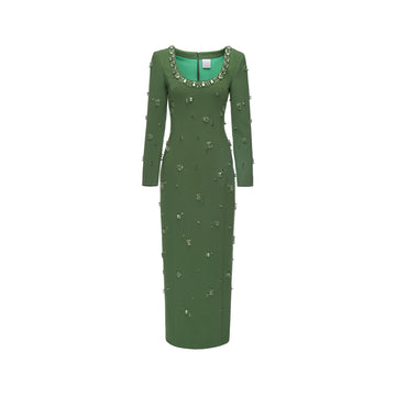 MADELYN DRESS EMERALD EMBELLISHED CREPE