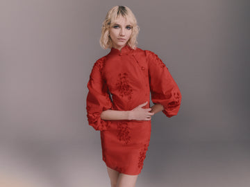 MING DRESS RED EMBROIDERED COTTON