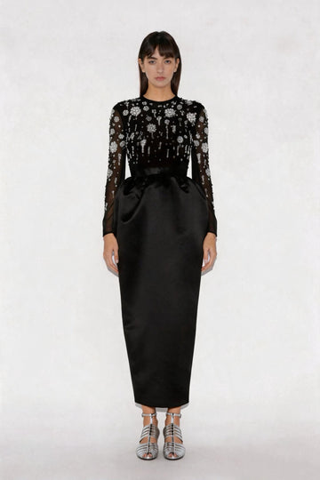 STARLA DRESS BLACK EMBELISHED DUCHESS SATIN