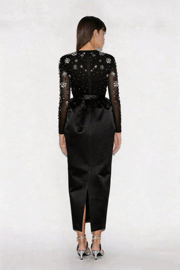 STARLA DRESS BLACK EMBELISHED DUCHESS SATIN