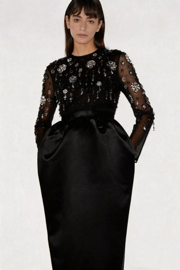 STARLA DRESS BLACK EMBELISHED DUCHESS SATIN