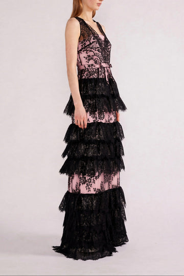ISLA GOWN BLACK/PALE PINK LACE/DOUCHESSE