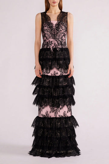 ISLA GOWN BLACK/PALE PINK LACE/DOUCHESSE