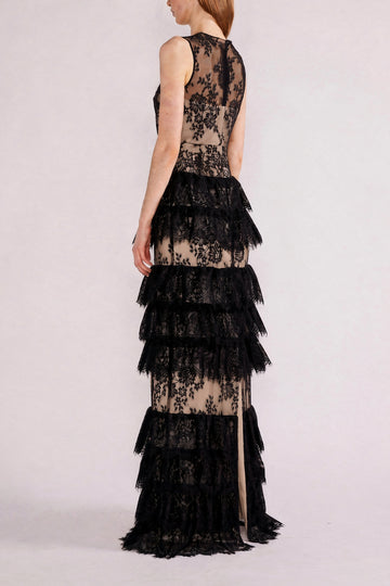 ISLA GOWN BLACK/PALE PINK LACE/DOUCHESSE