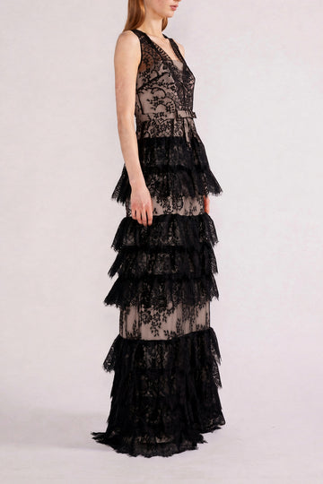 ISLA GOWN BLACK/PALE PINK LACE/DOUCHESSE