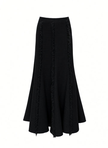 ELLEN MIDI SKIRT BLACK LIGHTWEIGHT TWEED