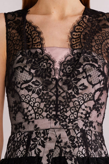 ISLA GOWN BLACK/PALE PINK LACE/DOUCHESSE