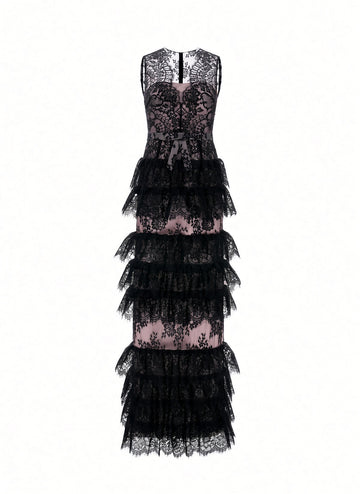 ISLA GOWN BLACK/PALE PINK LACE/DOUCHESSE