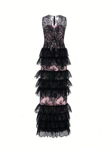 ISLA GOWN BLACK/PALE PINK LACE/DOUCHESSE