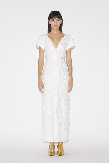 RUMI DRESS WHITE EMBROIDERED DUCHESS