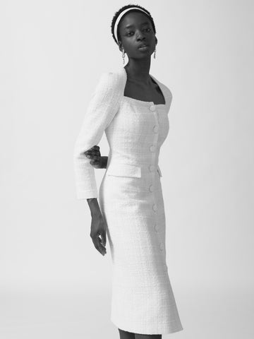 CELENA DRESS PURE WHITE TWEED