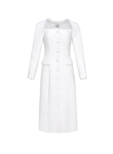 CELENA DRESS PURE WHITE TWEED