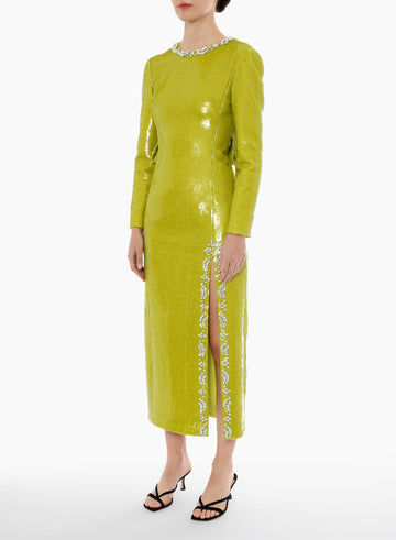 ARTHEMIS DRESS WILD LIME EMBELLISHED CREPE