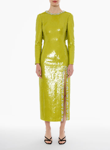 ARTHEMIS DRESS WILD LIME EMBELLISHED CREPE
