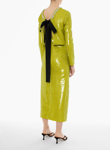 ARTHEMIS DRESS WILD LIME EMBELLISHED CREPE