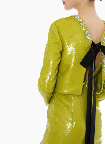 ARTHEMIS DRESS WILD LIME EMBELLISHED CREPE