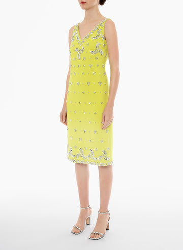 CALYPSO DRESS WILD LIME EMBELLISHED CREPE