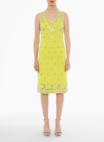 CALYPSO DRESS WILD LIME EMBELLISHED CREPE
