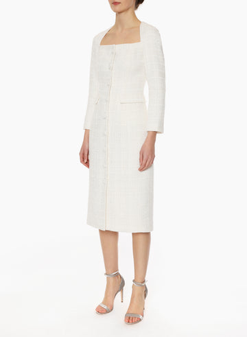 CELENA DRESS PURE WHITE TWEED
