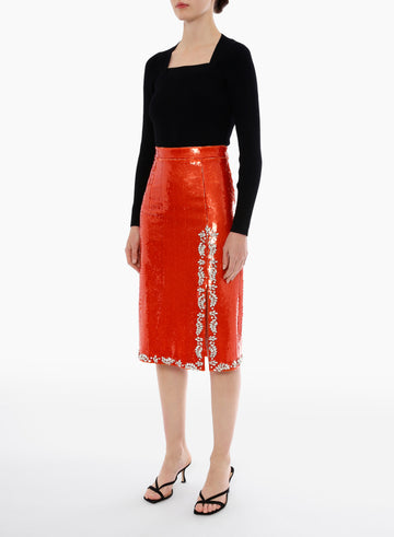 GERALDINE SKIRT ORANGE EMBELLISHED SEQUIN