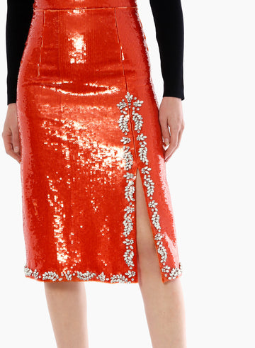 GERALDINE SKIRT ORANGE EMBELLISHED SEQUIN
