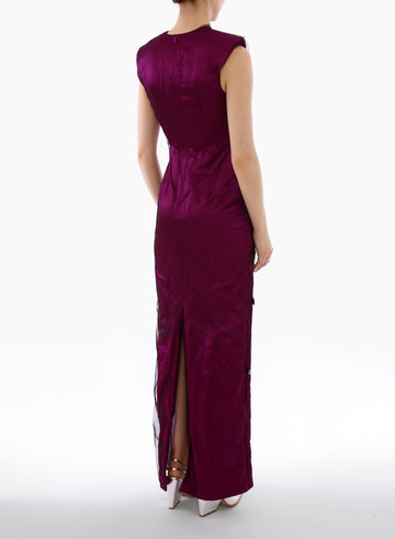 LEILANI GOWN MAGENTA BLACK EMBROIDERED TULLE