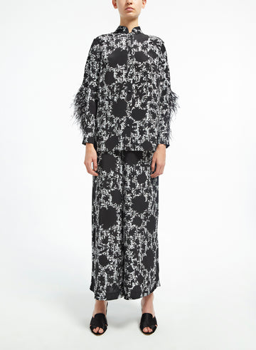 SAWYER TROUSERS WHITE/BLACK CREPE DE CHINE